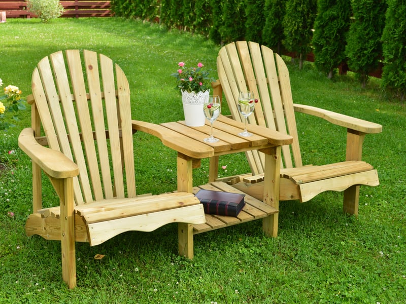  Axi | valerie chaise de jardin, table intégrée, bois naturel, 175 cm | transat, 2 personnes | salon exterieur | fabriqué en eu, epicéa  - Conforama D