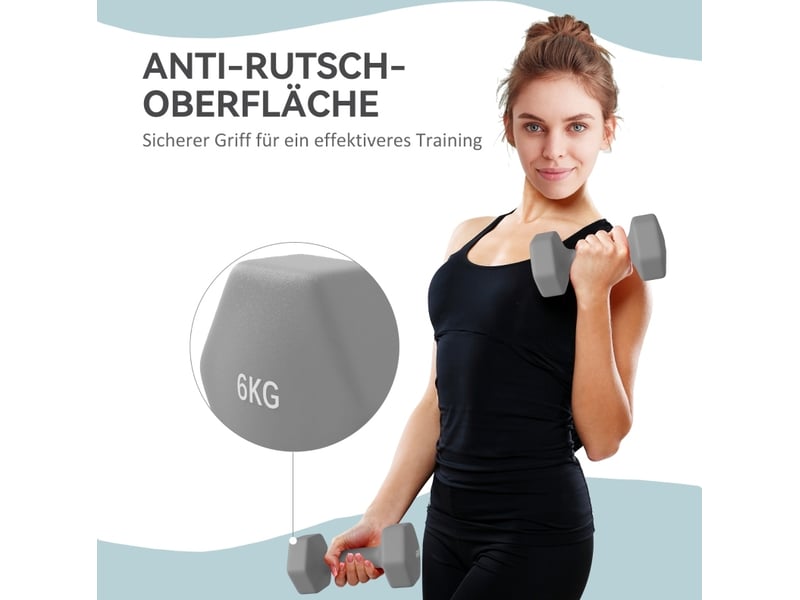 Lot de 2 haltères hexagonales 6 kg gris, 22 x 10 x 10 cm, métal avec revêtement plastique antidérapant  - Conforama E