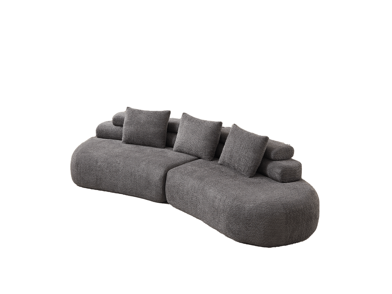  Canapé modulable en velours chenille au design cashew courbé (forme de croissant) – 3 pièces sans angle dur, couleur anthracite pour salon et chambre d’enfants  - Conforama A