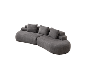 Canapé modulable en velours chenille au design cashew courbé (forme de croissant) – 3 pièces sans angle dur, couleur anthracite pour salon et chambre d’enfants