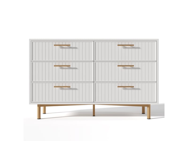  Buffet blanc 120x75x40 cm avec 6 tiroirs surface portante 45kg hauteur réglable meuble de rangement moderne pour salon  - Conforama A