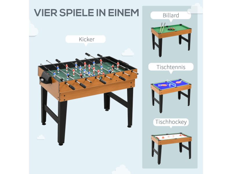  Table de jeu 4 en 1, ping-pong, baby-foot, billard, hockey, acier et bois naturel, noir  - Conforama B