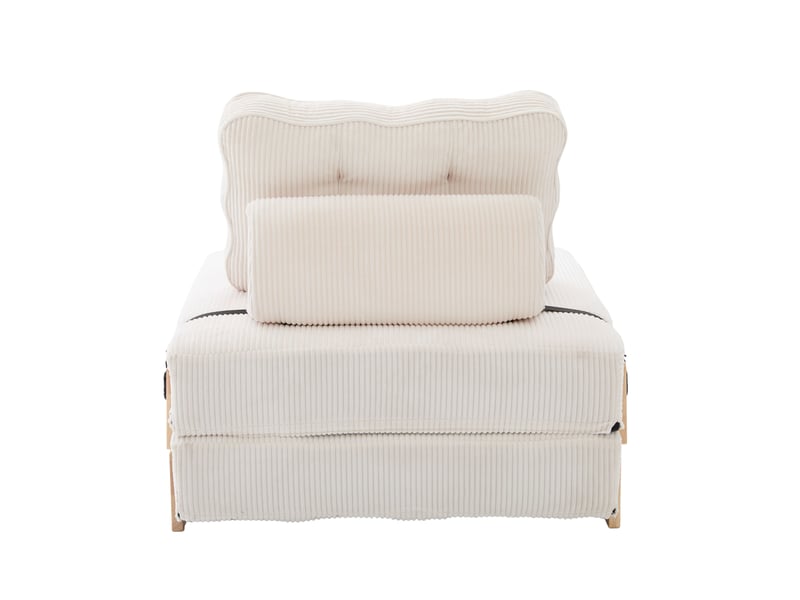  Canapé convertible, canapé-lit, 1 place, en velours tricoté, beige, pieds en bois, style scandinave, pliable  - Conforama B