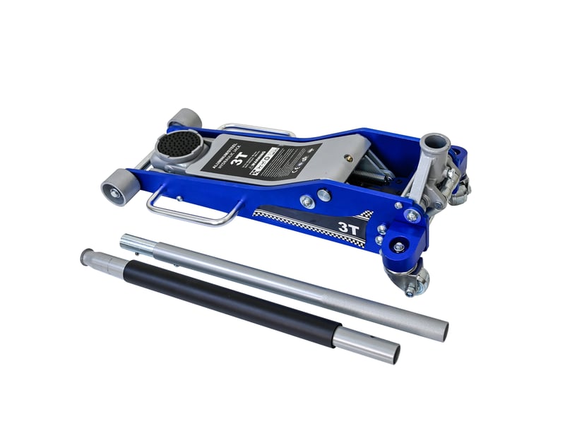 Cric hydraulique roulant 3 tonnes 67 x 32 x 15,2 cm bleu et argent, double pompe pour véhicules - Conforama A