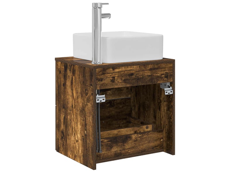  Vanité de lavabo mural, meuble de rangement chêne fumé 49.5x41x63 cm shl8926  - Conforama E