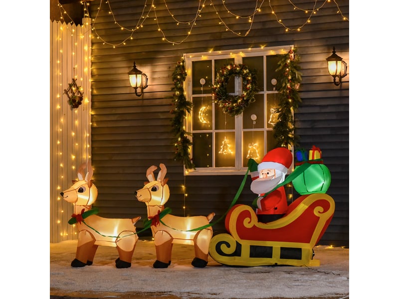  Père noël gonflable avec traîneau et rennes, illuminé par des led, décoration de noël extérieure avec gonfleur, 240 x 57 x 112 cm  - Conforama D