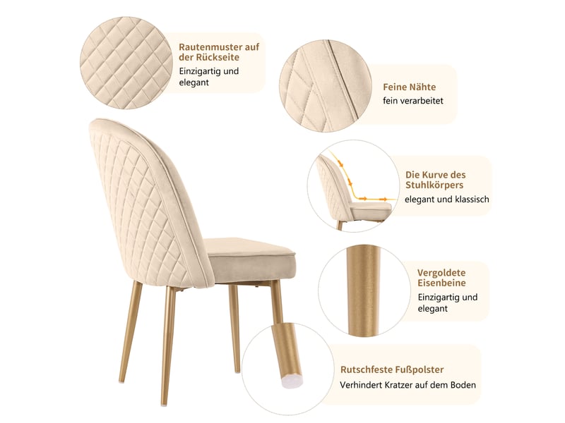  Lot de 6 chaises de salle à manger en velours beige, pieds en métal doré N620P193173W-6 - Conforama D