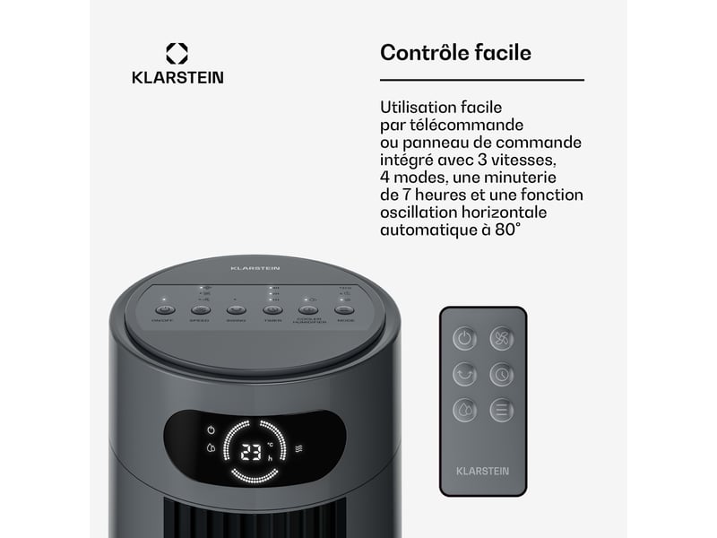Klarstein frost rafraîchisseur d'air 200 m³h 7l 20 m² 2 packs de refroidissement 4 modes 45w noir  - Conforama D
