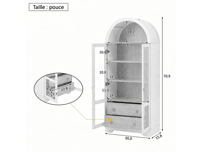 Meuble de cuisine muvano, buffet haut noir vitré à étagères réglables, hauteur 180 cm - Conforama W
