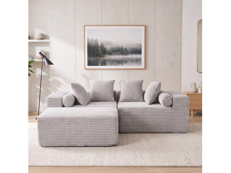 Canapé modulable d'angle 3 places compressé 266x110x60 cm en mousse douce et velours côtelé couleur gris - Conforama D