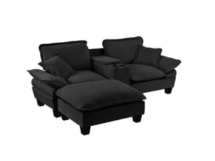 Canapé d’angle modulable 3 places 224x155x90 cm avec pouf noir
