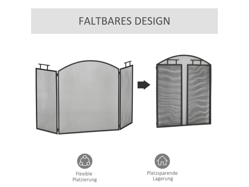  Pare-feu de cheminée en fer 3 panneaux pliable 128x76,5 cm, avec filet, protection du foyer  - Conforama D