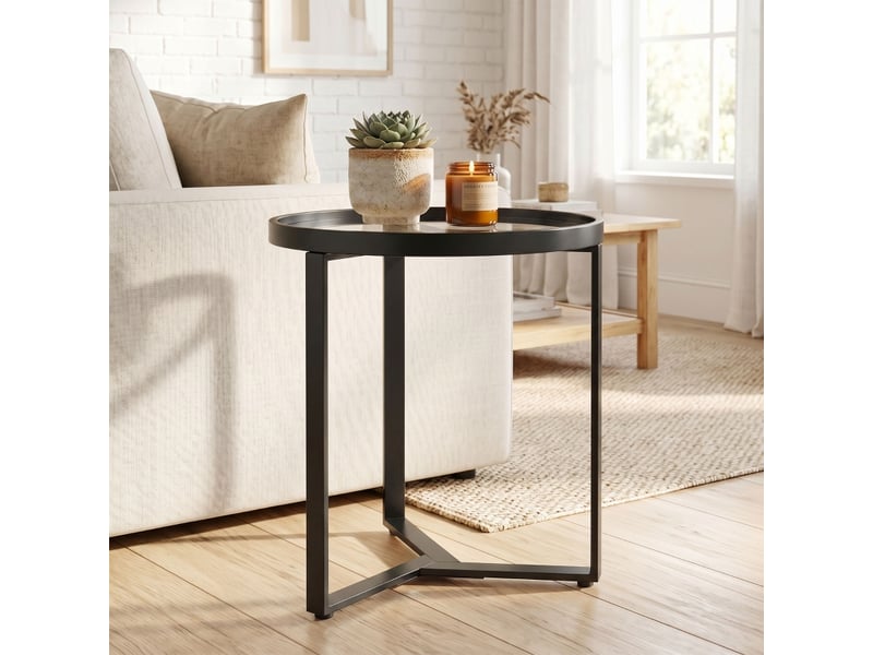  Table d'appoint ronde en métal et verre trempé à structure géométrique pour salon ø45 cm noire  - Conforama C