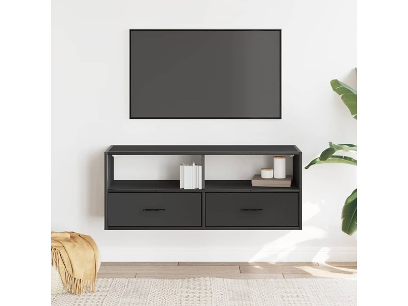  Meuble tv - banc tv - meuble de rangement noir 100x31x39,5 cm bois d'ingénierie et métal  - Conforama C