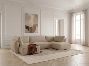 Canapé d'angle gauche convertible <strong>BOBOCHIC</strong> <strong>ESMEE</strong> 5 places Tissu beige avec coffre de rangement