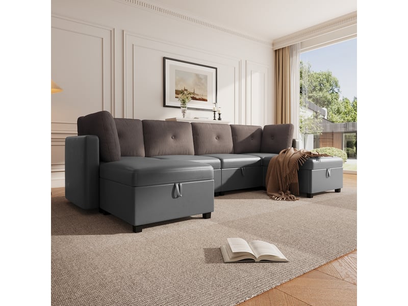  Canapé d'angle, canapé convertible, en velours, pour salon, pour intérieur, mobilier pour espace de vie  - Conforama R