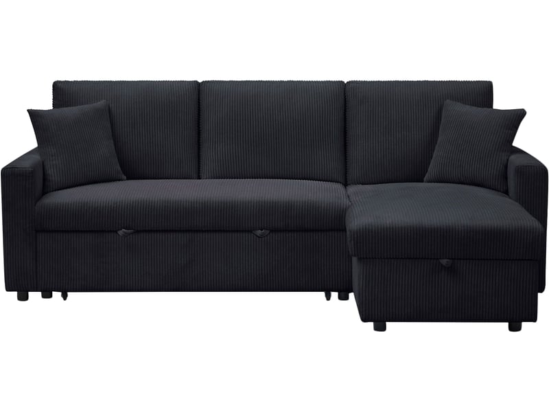 Canapé d'angle convertible avec coffre de rangement réversible toledo velours côtelé noir Toledo - Conforama A