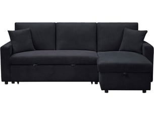 Canapé d'angle réversible convertible MENZZO Toledo 5 places Velours noir avec coffre de rangement