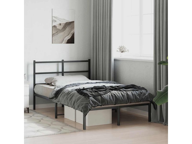  Lit double- lit adulte -  cadre de lit métal sans matelas avec tête de lit noir 120x190cm  - Conforama C