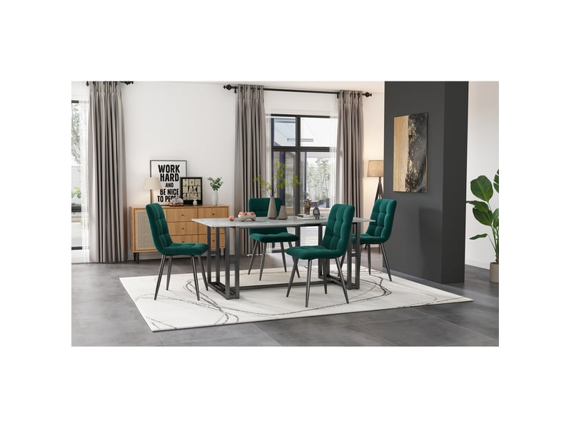  Lot de 4 chaises salle à manger 44x46x86 cm, velours vert, dossier haut, pieds en métal solides  - Conforama D
