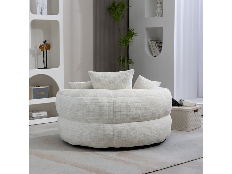  Fauteuil poire, tissu chenille, sans montage, avec accoudoirs, assise rembourrée, 108 × 108 × 52 cm, pour salon et chambre - beige C-DEGAYUN - Conforama E