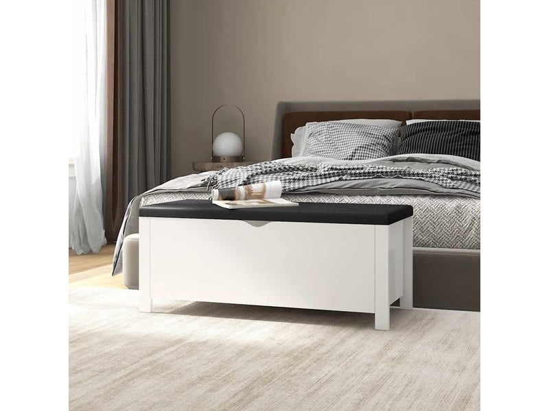  Boîte de rangement, coffre de rangement coussin blanc 105x40x45 cm bois d'ingénierie  - Conforama B