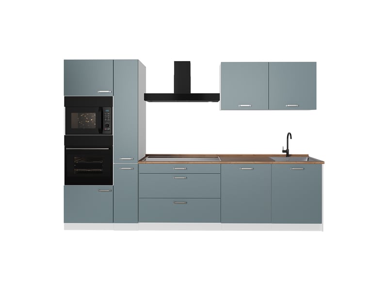  Vicco cuisine, bleu-grisblanc, 310cm plan de travail chêne doré  - Conforama A