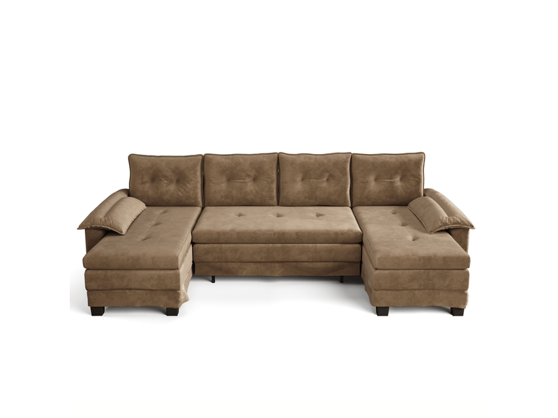  Canapé-lit lit escamotable couchage d'appoint forme en u design modulaire accoudoirs amovibles recharge usb teinte kaki style moderne  - Conforama A