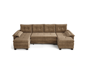 Canapé-lit lit escamotable couchage d'appoint forme en u design modulaire accoudoirs amovibles recharge usb teinte kaki style moderne