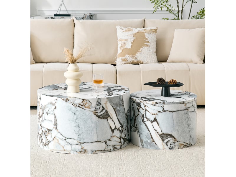  Lot de 2 tables basses gigognes 68.0x69.0x42.5 cm avec rangement en mdf blanc  - Conforama D