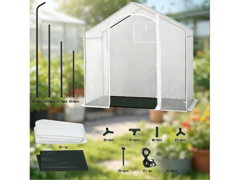  Serre de terrasse 200x80x200 cm – blanche – structure acier, porte enroulable zippée et sol pe noir  - Conforama D