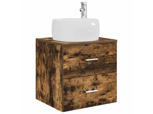 Vanité de lavabo mural, meuble de rangement chêne fumé 49.5x44.5x66 cm shl893