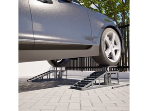 Lot de 2 rampes de levage voiture grises, hauteur réglable, avec cric et plateforme