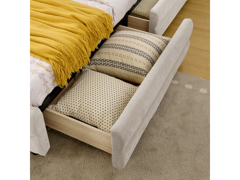  Lit 90x200 cm velours côtelé beige – rangements latéraux, ports usb, design ergonomique  - Conforama D