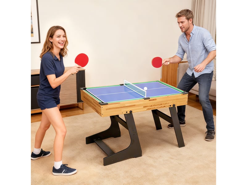  Table multijeux 13 en 1 pliable, table de jeu baby-foot, billard, pour enfants et adultes 120 x 106 x 82 cm noyer clair  - Conforama B