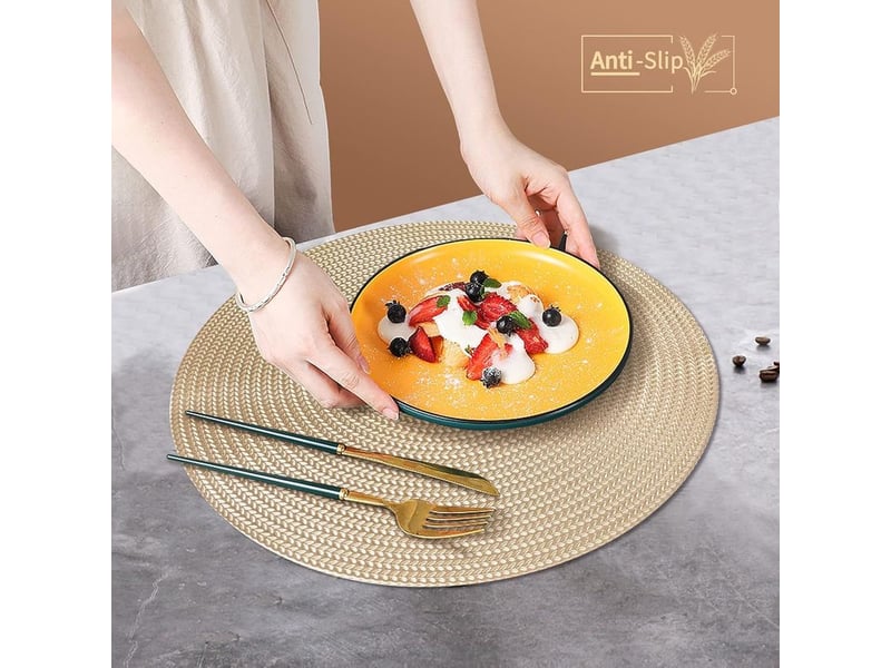  Lot de 6 sets de table, sets de table à manger, sets de table en rond lavables antidérapants en pvc résistants à la chaleur, sets de table durables résistants aux taches, 38 x 38 cm, or  - Conforama D