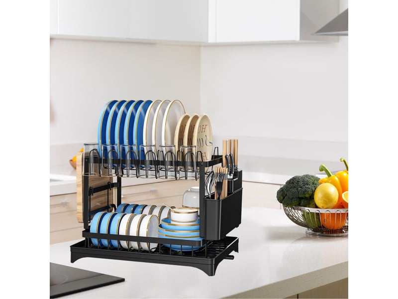  Égouttoir à vaisselle de cuisine en métal noir avec bac de récupération chicfurn  - Conforama E