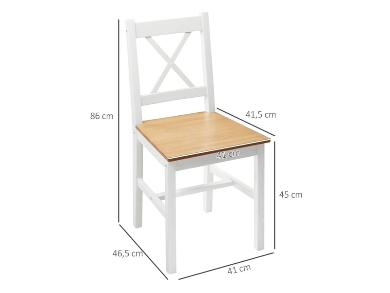  Lot de 2 chaises de salle à manger en bois massif chaise de cuisine esprit campagne dossier croisé blanc et chêne  - Conforama E
