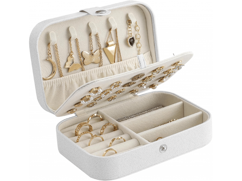  Boite à bijoux,petit coffret à bijoux voyage organisateur de bijoux,pour bagues, boucles, d'oreilles, colliers, bracelets (blanc)  - Conforama A