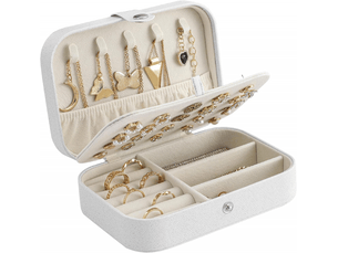 Boite à bijoux,petit coffret à bijoux voyage organisateur de bijoux,pour bagues, boucles, d'oreilles, colliers, bracelets (blanc)