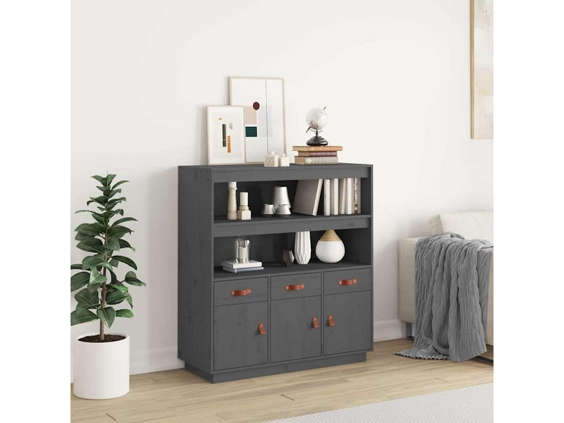  Buffet haut - bahut - meuble de rangement gris 100x40x108,5 cm bois massif de pin  - Conforama B
