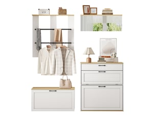 Ensemble vestiaire tcqpz modulable avec meuble à chaussures miroir et rangement 156 x 36 x 176 cm mdf blanc et bois naturel