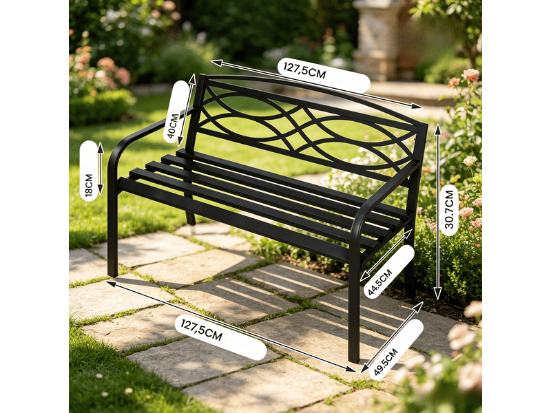  Banc de jardin robuste avec dossier, banc d’extérieur pour terrasse, patio et parc  - Conforama B