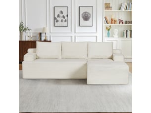 Canapé d'angle en velours côtelé 3 places, sans montage, modulaire, assise profonde, confort moelleux, design nuage