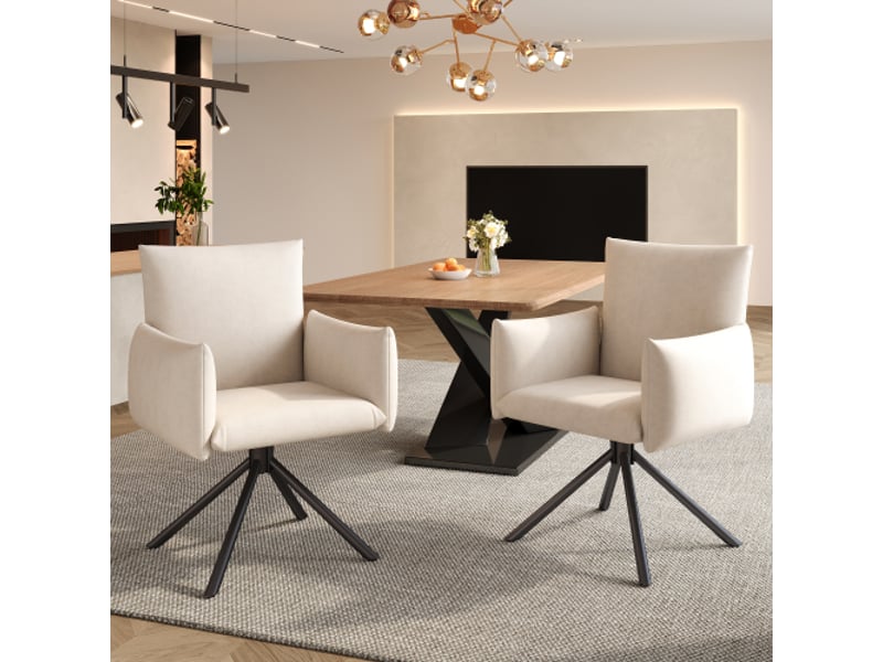 Lot de 2 chaises de salle à manger, chaise beige en velours, fauteuil rembourré avec pieds en métal, pivotante 360° - Conforama B