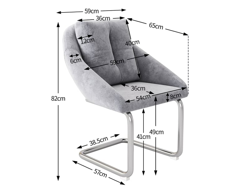  Lot de 6 chaises de salle à manger 59x65x82 cm pivotantes, avec coussin, velours gris, pieds courbés  - Conforama C