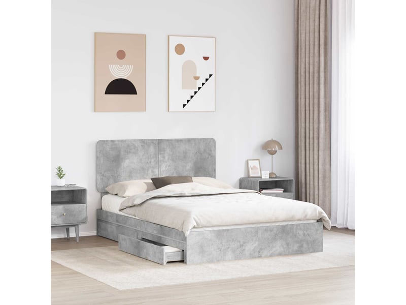  Lit double- lit adulte -  lit de rangement gris béton 150 x 200 cm bois d'ingénierie  - Conforama B