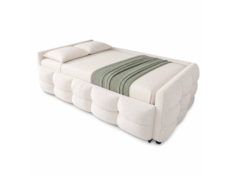  Lit gigogne 1 ou 2 places en tissu teddy beige, couchage extensible 90x190 et 180x190 cm, sans matelas  - Conforama A