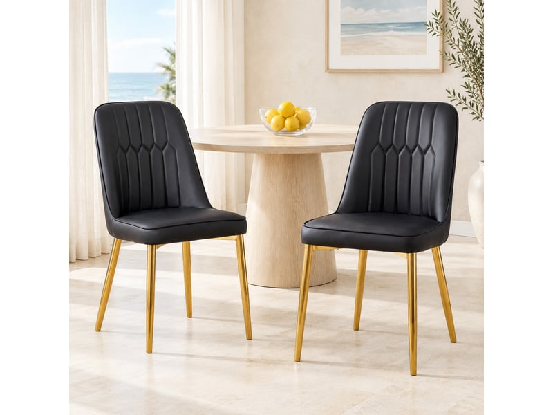  Chaise de salle à manger rembourrée, pieds métalliques antidérapants, similicuir pu noir et or  - Conforama C