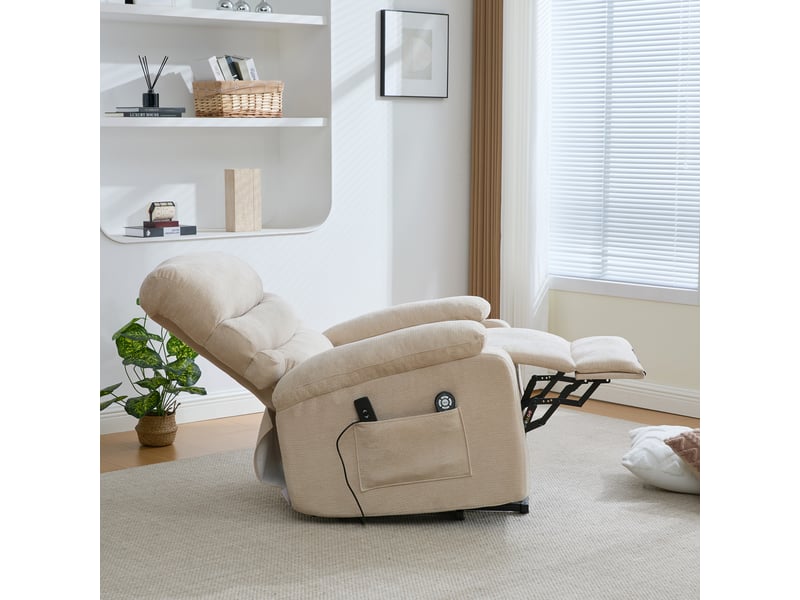  Fauteuil releveur électrique beige clair, fauteuil relax massant avec chauffage, inclinaison motorisée pour le salon  - Conforama A